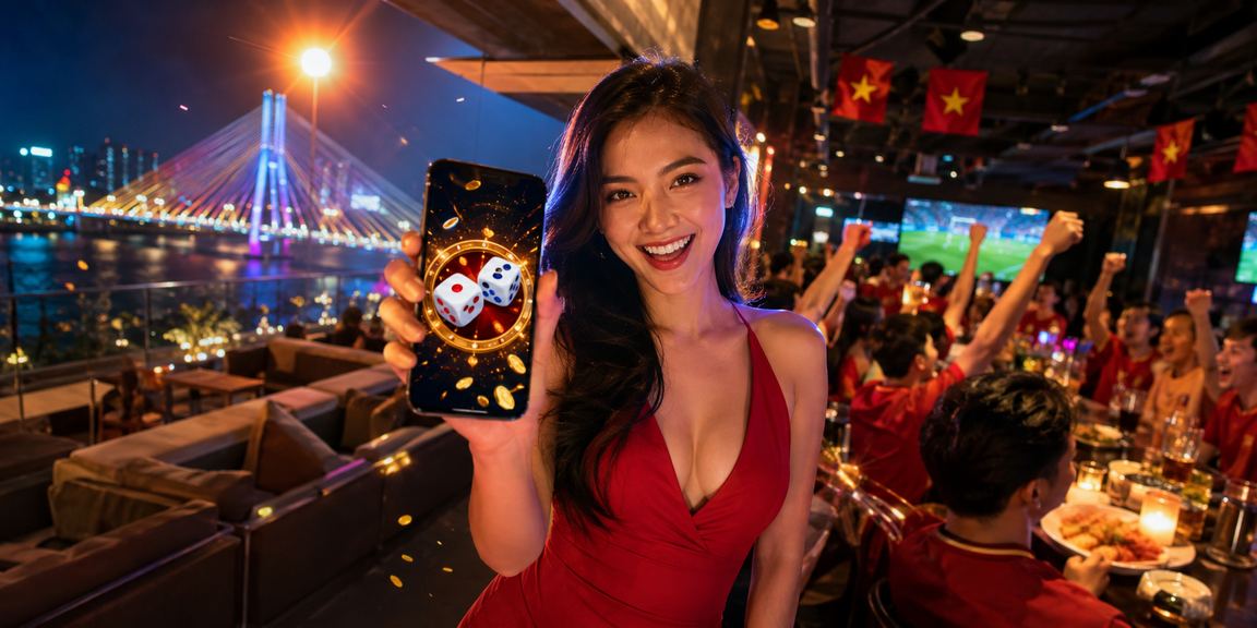 Người chơi tại Cần Thơ đặt cược tài xỉu qua điện thoại trong không gian ánh đèn neon